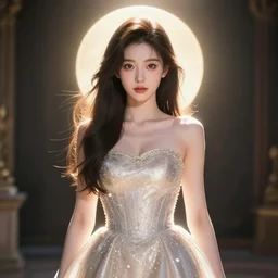 beautiful fashion chinese girl like animation, strapless dress, character portrait in the style of thomas river and artgerm, wlop, cinematic lighting, hyperdetailed, 8 k realistic, symmetrical, global illumination, radiant light, halo, love and mercy, frostbite 3 engine, cryengine, dof, trending on artstation, digital art, chanel