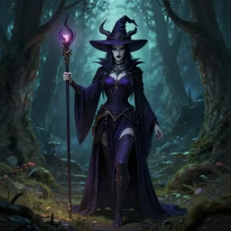 villaincore, dnd, super detailed evil witch, in a forest clearing, cinematic lighting, volumetric, illustrated by dan mumford, 4 k