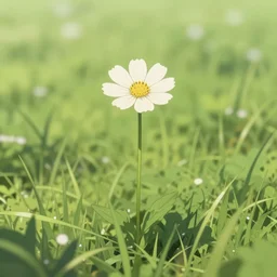 A flower standing tall in a grass field, digital art but as anime