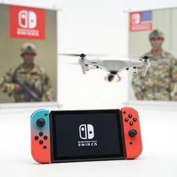 conducting drone strike through a nintendo switch, happy, optimistic, nintendo, switch, gaming console, military recruiting ads.
