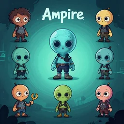little ampire squid alien character designs for the newest psychonauts video game made by double fine done by tim shafer with help from the artist for the band gorrilaz