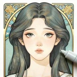 an art nouveau copic maker portrait of a sad woman with big eyes wearing a snake kimono by john berkey by edward hopper, alphonse mucha, loish, norman rockwell