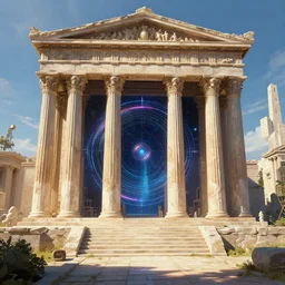 a stargate in a olympus temple leads to another dimension, portal, gate, dimension, arstation, hd, detailed digital art