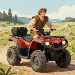 a guy on an all-terrain vehicle, medieval illustration