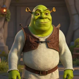 Chris Pratt as Shrek in live action adaptation, green skin, set photograph in costume, official trailer