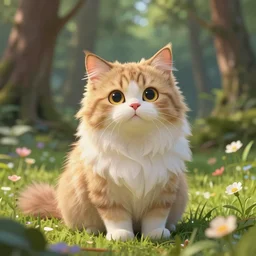 cat forest, cute fluffy funny cat with beauty eyes sitting in grass flowers, in the style of craola, shallow depth of field, highly detailed, digital painting, trending artstation, concept art, illustration, cinematic lighting, vibrant colors, photorealism, epic, octane render