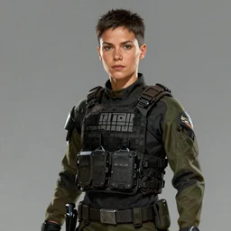 portrait of a woman by greg rutkowski, she looks like gina carano, she is about 7 0 years old, impeccable military composure, wearing tactical gear of the galactic alliance, star wars expanded universe, highly detailed portrait, digital painting, artstation, concept art, smooth, sharp foccus ilustration, artstation hq