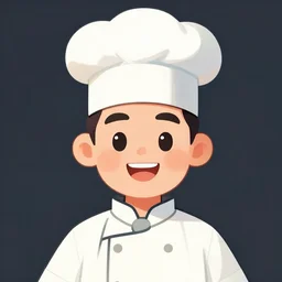 portrait of a cook or chef looking at the camera, cartoon, digital art, symmetrical face, smiling face happy