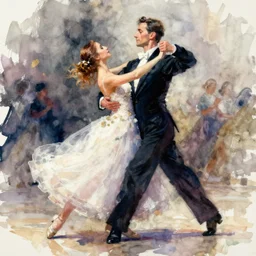 ballroom dance, intricate watercolor painting by john singer sargent