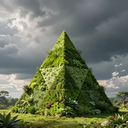 futuristic pyramid made of plants by Thomas H. Hudson, geometric composition, sierpinski triangles