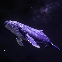 portrait of space whale on a dark night sky in space, flying across the universe, oniric, dreamy, beautiful, highly detailed, realistic, cinematic, elegant, purple tones, dynamic composition, art by christian riese lassen