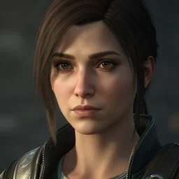 Portrait from the remastered videogame 'Mass Effect: Legendary Edition' (2021). Close intimate Head and shoulders Portrait of Liara T'soni. Shallow Depth of field. 4k. Dramatic expression.