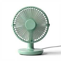 jade desk fan, stylized 3d render, isolated on a pure white background, centered, entire object in frame, sharp focus, soft studio lighting
