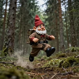 gnome paratroopers landing in the coniferous forest, hyper detailed photo with insane depth of field effect