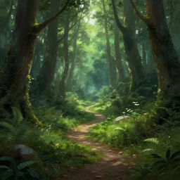 magic forest, green trail, digital painting, concept art, trending on artstation, epic composition, rossdraws, sharp focus, octane render