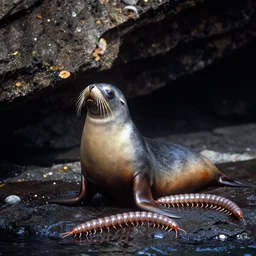 a photo of a sealion centipede in its natural habitat, kodak ektachrome e 1 0 0 photography