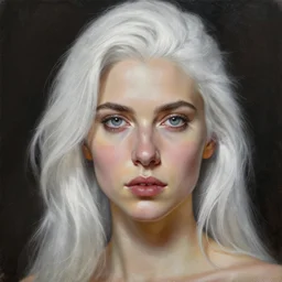 a painting of a woman with white hair, a character portrait by pogus caesar, featured on cgsociety, photorealism, detailed painting, artstation hd, ultra detailed