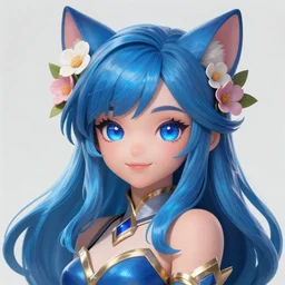 cute portrait league of legends with flowers in her hair, blue color scheme. highly detailed, league of legends, anime, cat girl, artgerm, artstation, soft light, sharp focus, illustration, character design, tv show