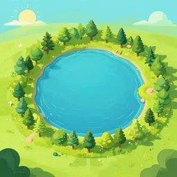 kournas lake isometric view, summer vibe, vibrant, digital illustration, greg rutkowski, artgerm, artstation, 4 k