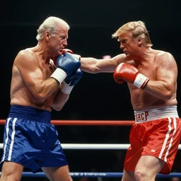 color film still from rocky 1 9 7 6 of joe biden and donald trump, boxing ring, fighting, punching