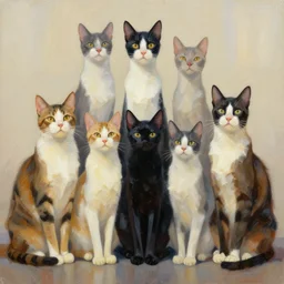 artwork of really tall sitting cats by james jean, thick brush, 4 k resolution