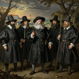 color photo of a modern gang of plague doctors in the style of jan saudek, pieter bruegel the elder, joel peter witkin, gustave dore, heironymus bosch
