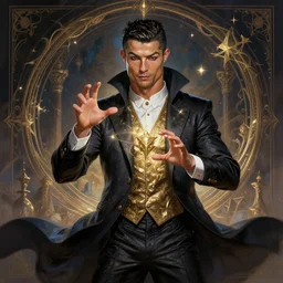 cristiano ronaldo as a strong fantasy magician who does magic, fantasy art, in the style of Fernando Juarez, illustration, epic, fantasy, intricate, elgant, amazing detail, digital painting, artstation, concept art, smooth, sharp focus