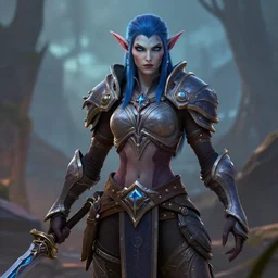 a beautiful and strong female warrior blood elf, world of warcraft, by boris valejo and frank franzetta