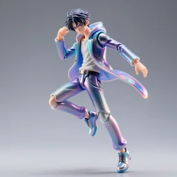 james jean, ilya kuvshinov isolated harajuku fashion vinyl figure, figure photography, dynamic moving pose, glitter accents on figure, holographic undertones, anime stylized, high detail, ethereal lighting, rim light, expert light effects on figure, sharp focus, impactful composition and glowing effects unreal engine, octane, editorial awarded design