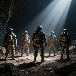 space miners dramatic lighting cinematic establishing shot extremely high detail foto realistic cinematic lighting post processed