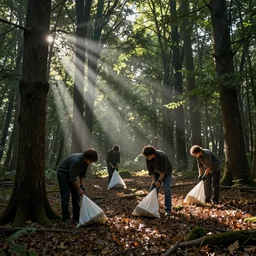 Conspiracy theorists vacuuming in the forest