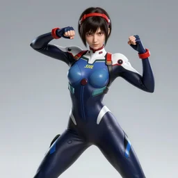 young female character in a plugsuit inspired by ling xiaoiy from tekken, digital art made by makoto shinkai and wlop, anatomically correct, extremely coherent, battle pose hd