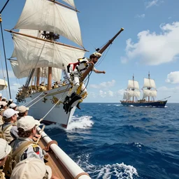 chilean pacific war on the blue sea, captain arturo prat about to jump to huascar ship, la esmeralda vs huascar fight, 8 k, highly detailed, f 1. 8