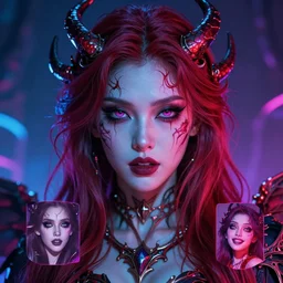 hyper detailed ultra sharp of a beautiful face girl azazello is one of the demonic and mystical characters in the work, a negative character in biblical stories, a fallen angel who opposed the will of god. various reference for artists, facial expressions, trending on artstation, neon colors, digital art, cinematic lighting, art by god, 8 k
