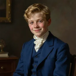 portrait painting ofa man about 2 8 years old, british, wearing a blue suit, short blond hair, smile, tired, confident unreal render cinematic lighting art 1 9 2 0 period drama by bussiere rutkowski andreas rocha