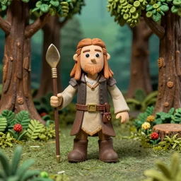 Claymation of Legolas in picturesque forest diorama