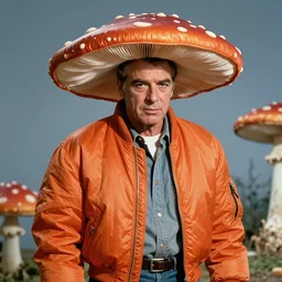 magic mushroom, cary grant wearing orange puffy bomber jacket, nendroid, craig mullins style