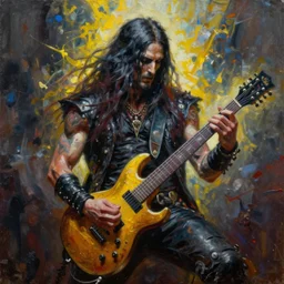 oil on canvas, the satanic god of heavy metal, shredding on guitar, abstract art