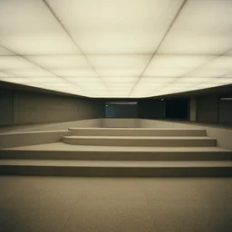 noisy photograph of a small liminal underground garden, office ceiling panels, retrofuturism, brutalism, staggered terraces, minimalist, cinematic, soft vintage glow