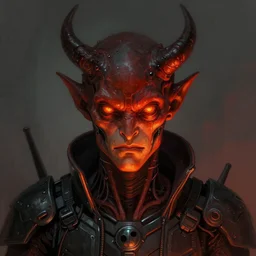 digital art of reptilian devil in cyberpunk armor, portrait, digital painting, red and orange glow, cryengine, moody, washed colors, artstation, concept art, beautiful face, symmetric face, cinematic, by Artgerm and Greg Rutkowski and Alphonse Mucha,
