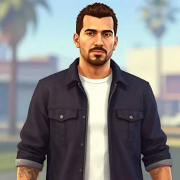 danilo medina in gta v, cover art by stephen bliss, artstation, no text