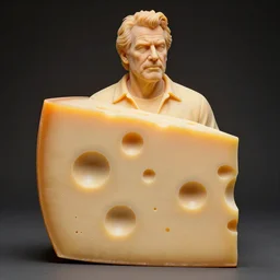 sculpture of ron perlman made of cheese, photo, medium shot, high quality, 4 k,