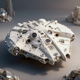 crystal and ceramic millennium falcon, soft, sharp focus, detailed, sci-fi, hyperrealism, Subsurface scattering. Octane Render, artwork by Tooth Wu and wlop and greg rutkowski