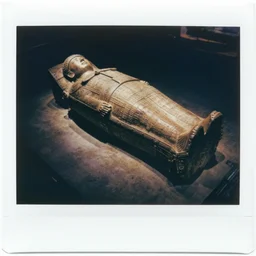 cursed polaroid photograph of archaeological discovery of titan sized sarcophagus, photorealistic, dramatic lighting, intricate details