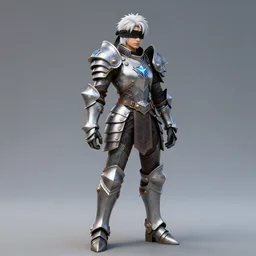 full body shot of 2B with a blindfold and armor, white hair, as a Starcraft 2 commander, highly-detailed