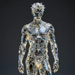 a statue of a young fit man made of glass and crystals by philippe starck and victoria hagan, cinematic lighting, soft internal glow, detailed digital photography by rutkovski and beksinski, masterpiece, gorgeous, 4 k