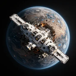 hyperdetailed photo of a unknown spacecraft destroying a mysterious planet 8 k extremely detailed hd hyperrealism movie studio fx beautiful