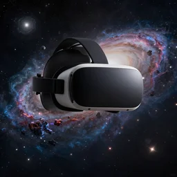 a universe of galaxies exploding from a vr headset