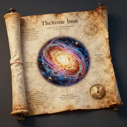 an ancient scroll detailing the creation and expansion of the universe, trending on artstation, photo realistic, octane render