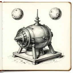 old hystorical notes about a possible machine to reach the moon. Old. Vintage. Hand written. Sketchy